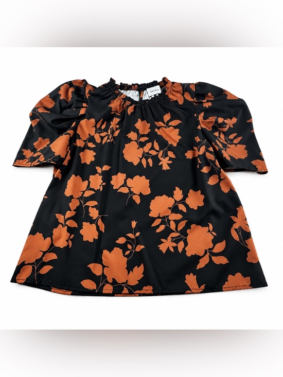 Gold Pines Tops - Gold Pines Women’s L Floral Puff Sleeve Blouse Black Rust Dark Academia